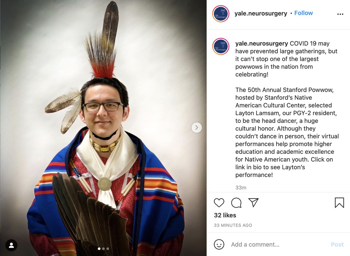 Congratulations to Layton Lamsam on his recognition as Head Man Dancer for Stanford Powwow. Lamsam is an Osage tribal member, a Stanford Medical School graduate, and currently a PGY-2 resident at Yale Neurosurgery. 𐓵𐓘𐓧𐓣 𐓷𐓘𐓻𐓪͘!! 
instagram.com/p/COvaJIyn2Fo/…