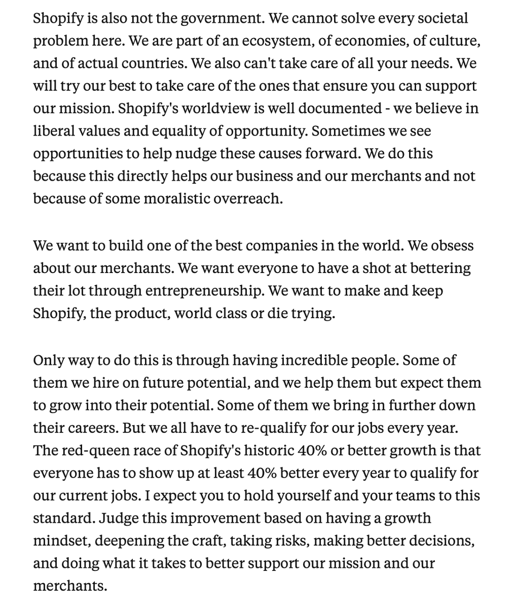 "Shopify, like any other for-profit, is not a family. The idea is preposterous. You are born into a family....Shopify is also not the government. We cannot solve every societal problem here."

Founder telling it like it is businessinsider.com/shopify-ceo-em…