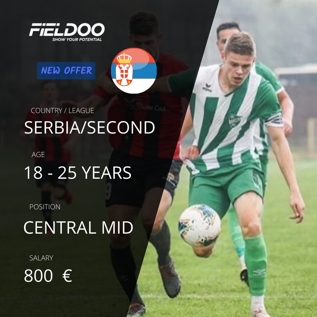 Fieldoo's tweet image. Second division team in Serbia is looking for a central midfielder. ‼️

You can check more offers on our market list

fieldoo.com/marketlist

#showyourpotential 

#offer #recruitment #becomePRO #Fieldoo