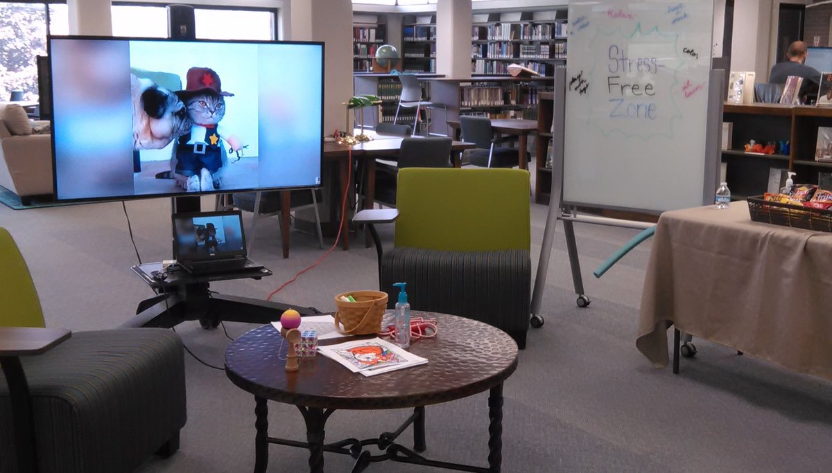 GC_TheMorgan's tweet photo. Stress-Free Zone. Snacks, coloring sheets, funny videos, and more! https://t.co/er87E3v8do