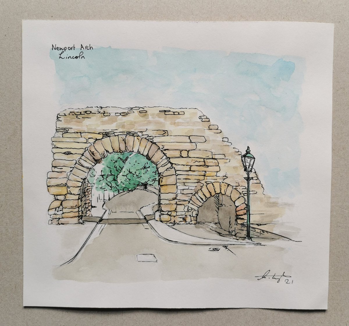 ChayimArt's tweet photo. A quick sketch I did yesterday, of Newport Arch in Lincoln in watercolours and fineliner. It took about two hours! #romanlincoln #lincolnuk #architectureart https://t.co/r5BpfADWcO