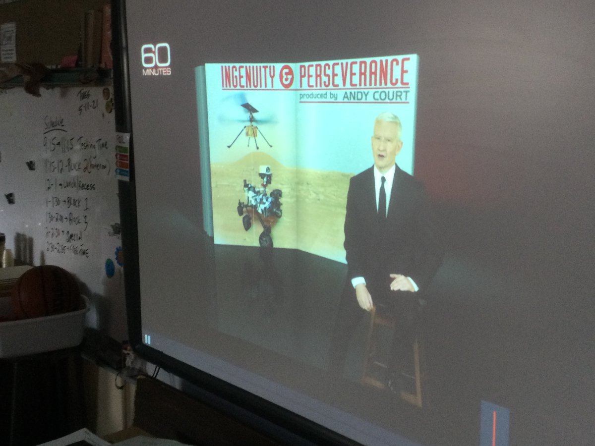 MrDPitt's tweet photo. Thank you @60Minutes @andersoncooper --for the 2nd time in a month sharing a story we used in our STEM class 2day. @NASAPersevere and #MarsHelicopter followed by a quick lesson/demo on Bernoulli's Principle: why objects lift and fly @CarlyntonSchool @dailystem #realworldSTEM https://t.co/RjT2P807Xr