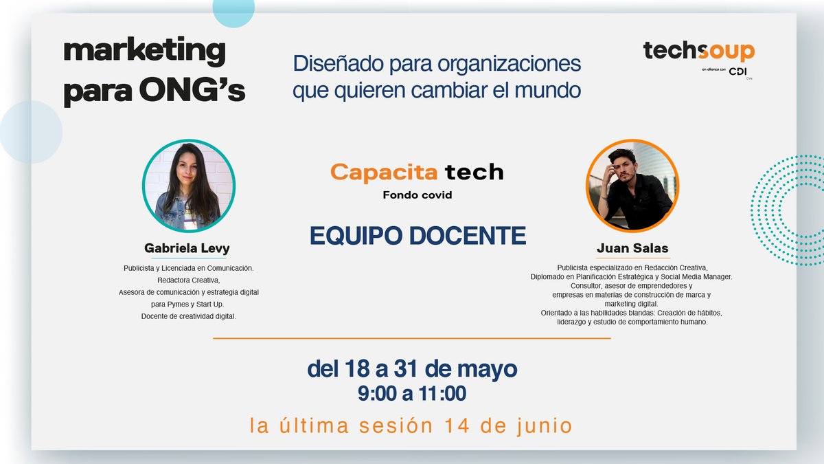 TechSoupChile's tweet image. ¿Estás buscando que tu #ONG deje una huella positiva en la sociedad?
▪️ Si tu respuesta es afirmativa, súmate al curso de Marketing para ONG´s
👉 Reserva tu lugar: bit.ly/2RAoFiY

#Capacitatech #TechSoupChile #MarketingDigital #Tecnología #TransformaciónDigital @TechSoup