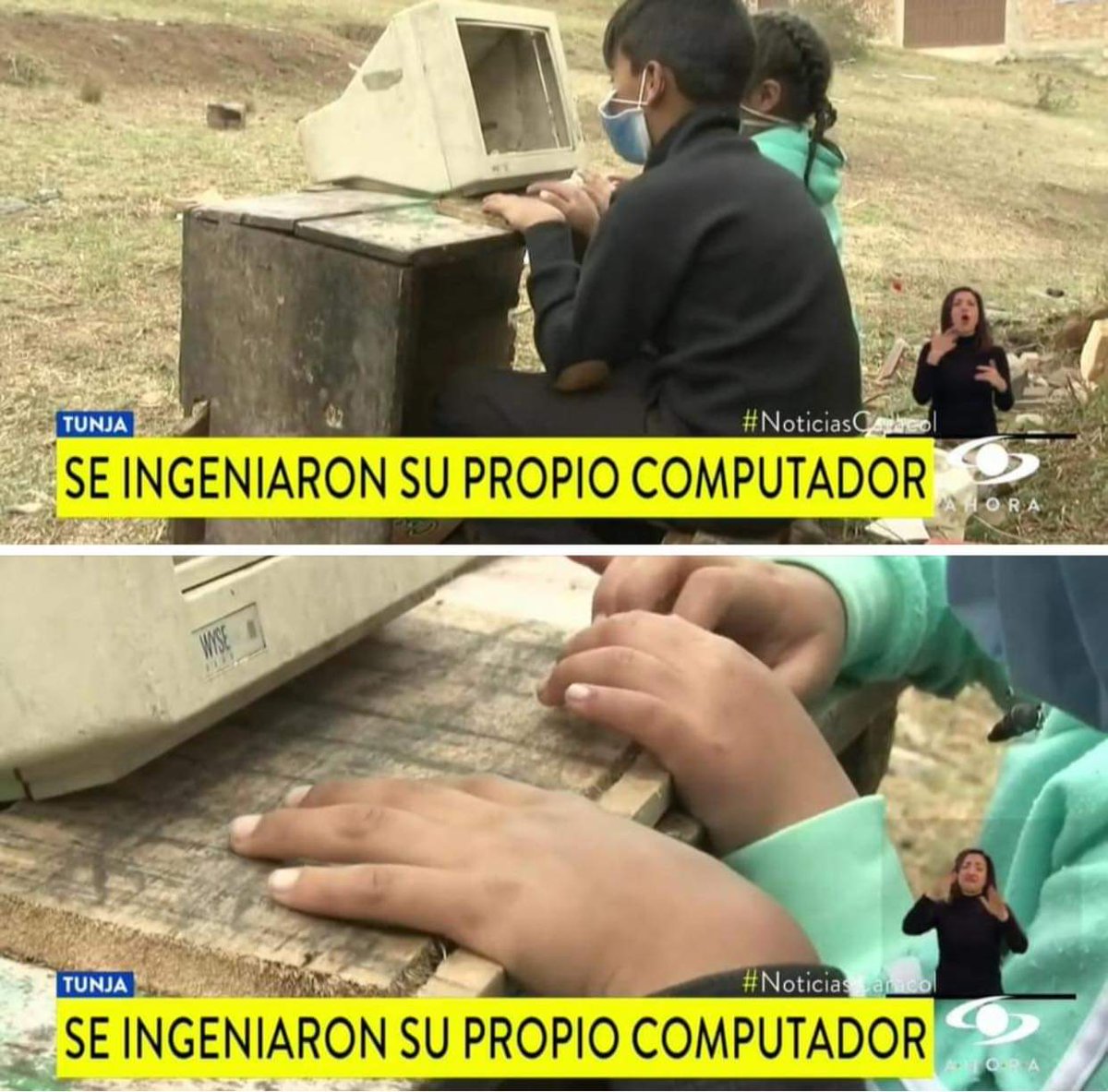 ¿Recuerdan cuando CARACOL hizo la nota de dos niños en #Tunja con un computador con el cascarón de un monitor y una tabla como teclado? romantizando hipócritamente la pobreza y la falta de inversión en educación. La próxima vez que le moleste un paro nacional piénselo dos veces..