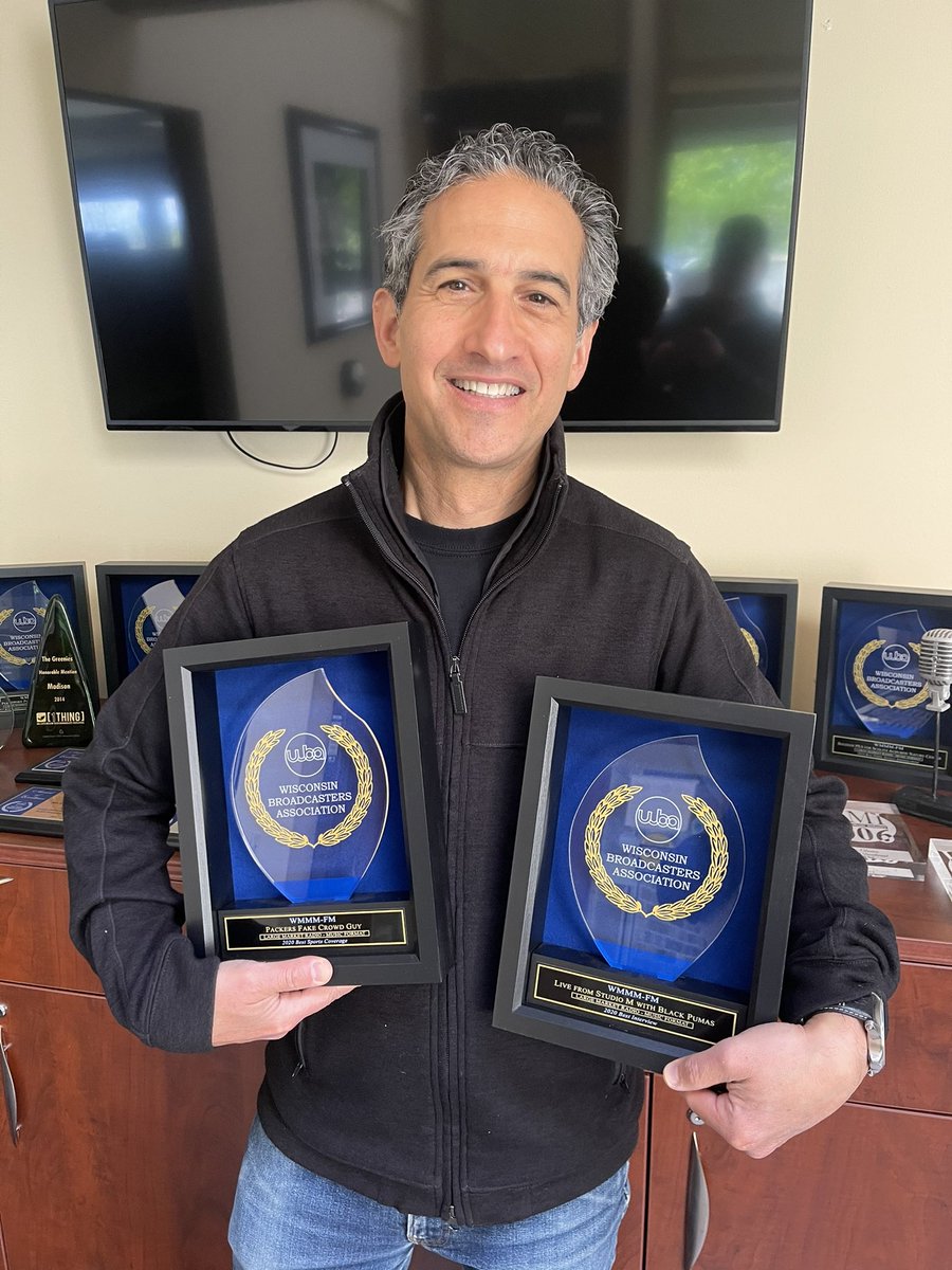 robertjarzen's tweet photo. With his 2 First Place wins from the @WIBroadcasters #WBAGala it’s @jonathansuttin @1055triplem 
Finally got to the #Madison office to open the mail. Congratulations 🍾🎉🎊 #JonathanandKitty https://t.co/8aSZ4FMADP