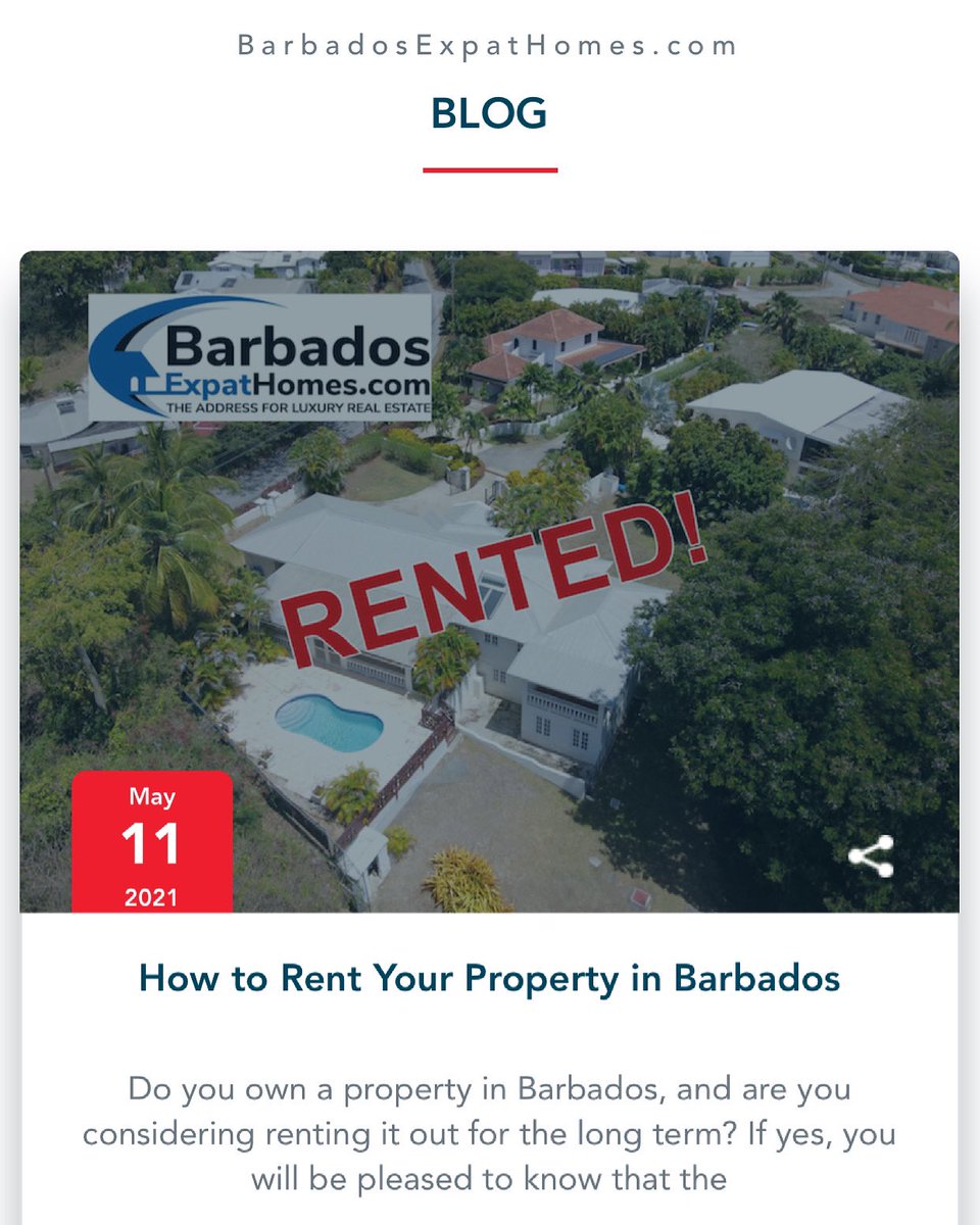 GlobalEstateBB's tweet photo. 🚨NEW BLOG POST🚨
⁣
Are you considering renting out your property for long term rental? ⁣
⁣
We explain everything! From hiring the right real estate company, the listing process, reviewing tenants to closing the deal!⁣
⁣
Direct Web Link: https://t.co/f8iEHaPuzN 
⁣
#barbados https://t.co/2Dt0WLS4cw