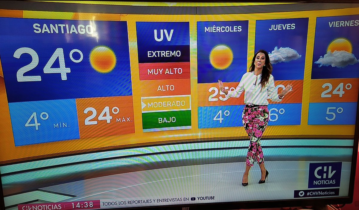 negrodequintero's tweet photo. Hoy si alcancé a ver en la tarde @ELTIEMPOCHV con la #floreada @vanessanoea... #VaneMultiColor y con 24°C #QueVenganHeladitas https://t.co/hwz5FuQRxj