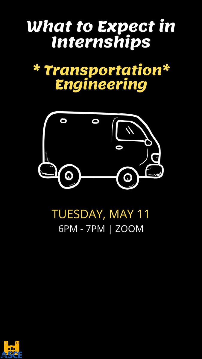 ASCE_BRUINS's tweet photo. TODAY:

What to Expect in Internships - Transportation Engineering | 6PM - 7PM | Zoom

https://t.co/iDjCffXPtH https://t.co/OYuFNENZxG
