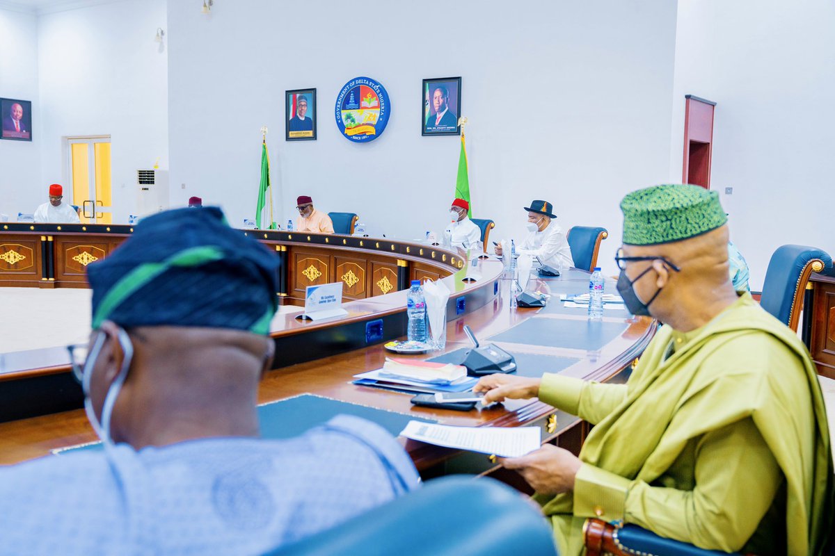 Earlier today, at the meeting of the Southern Governors at the Government House in Asaba, we discussed strategies and solutions to address the spate of insecurity across Nigeria.
