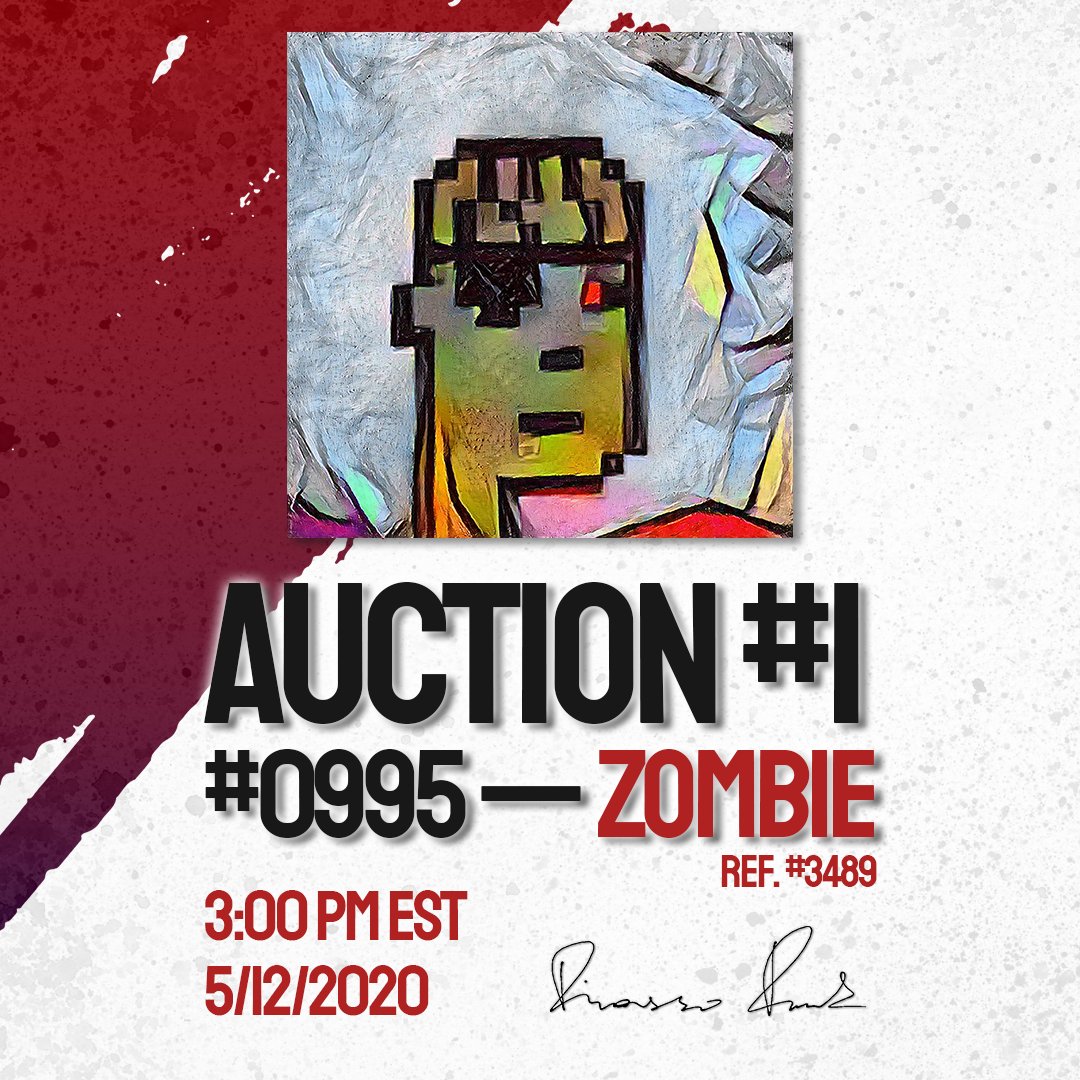 💥 24 Hours left for Auction #1 to start! Picasso Punks #0995

- Zombie Ref. #3489
- Last Sold for 130Ξ ($500k+)
- Auction starts tomorrow 3 PM est
- Auction will last 24 hours!