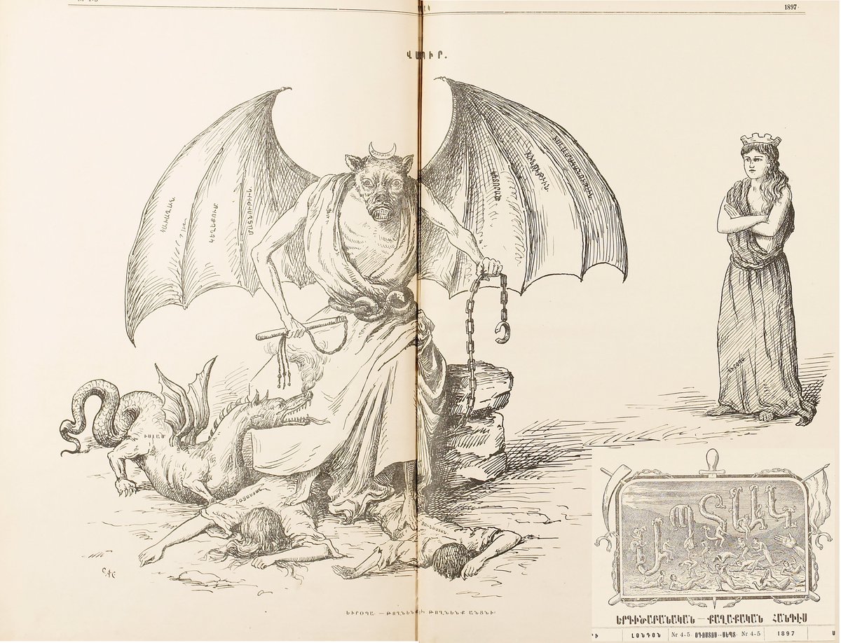 SDHPArchive's tweet photo. ՎԱՄՊԻՐ - 1897

From our archives of the ԱՊՏԱԿ (APTAK) satirical-political journal. Aptak ran from 1894-1897 and was published in London at the ՀՆՉԱԿ (HNCHAK) publishing house. 

#Armenia #ArmenianGenocide #Europe #Artsakh #Genocide #genocidearmenien #SDHP #Hnchak #SocialDemocrat https://t.co/KhDtARrNND