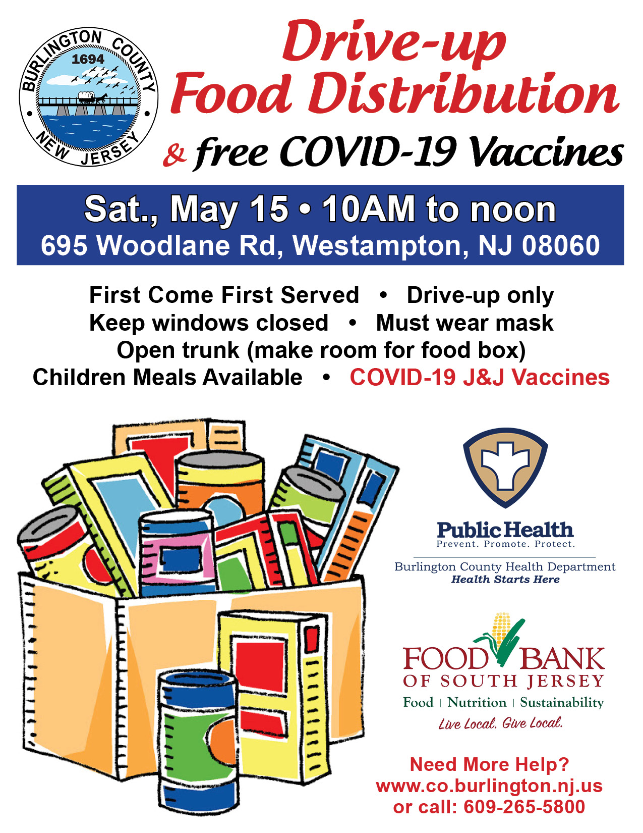 Burlington County On Twitter Please Spread The Word There Is A Food Distribution Event And Free Covid-19 Vaccine Clinic This Saturday May 15 From 10am-12pm Please Enter Through The Bcit Campus Located