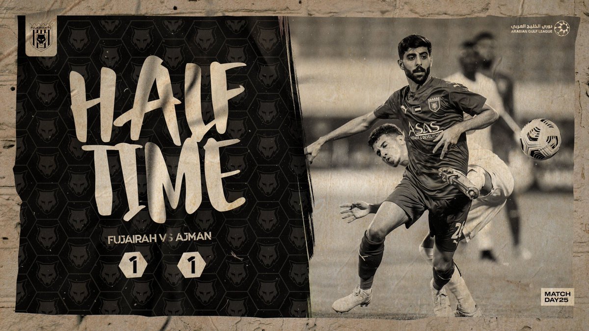FujfcE's tweet photo. The end of the first half.   ️

 📲 #Fujairah_Ajman 1️⃣ - 1️⃣
 #ArabGulfLeague https://t.co/oH76rPKG0A