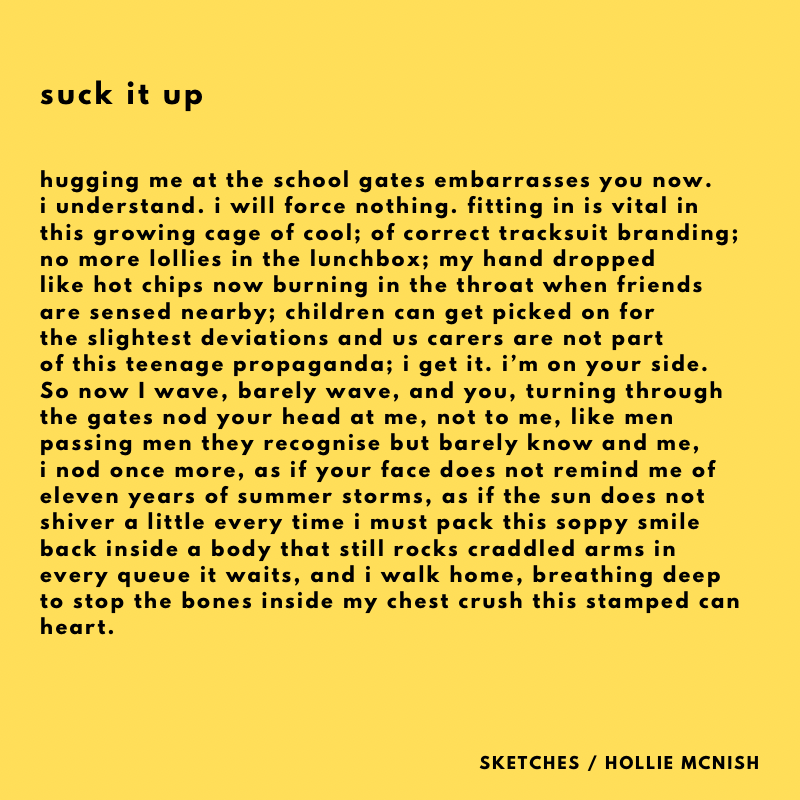 Today’s scribbled poem 💛. I in no way want to be my daughter’s friend but fuck me if the public rejection isn’t sometimes a stab in the heart!! 💛