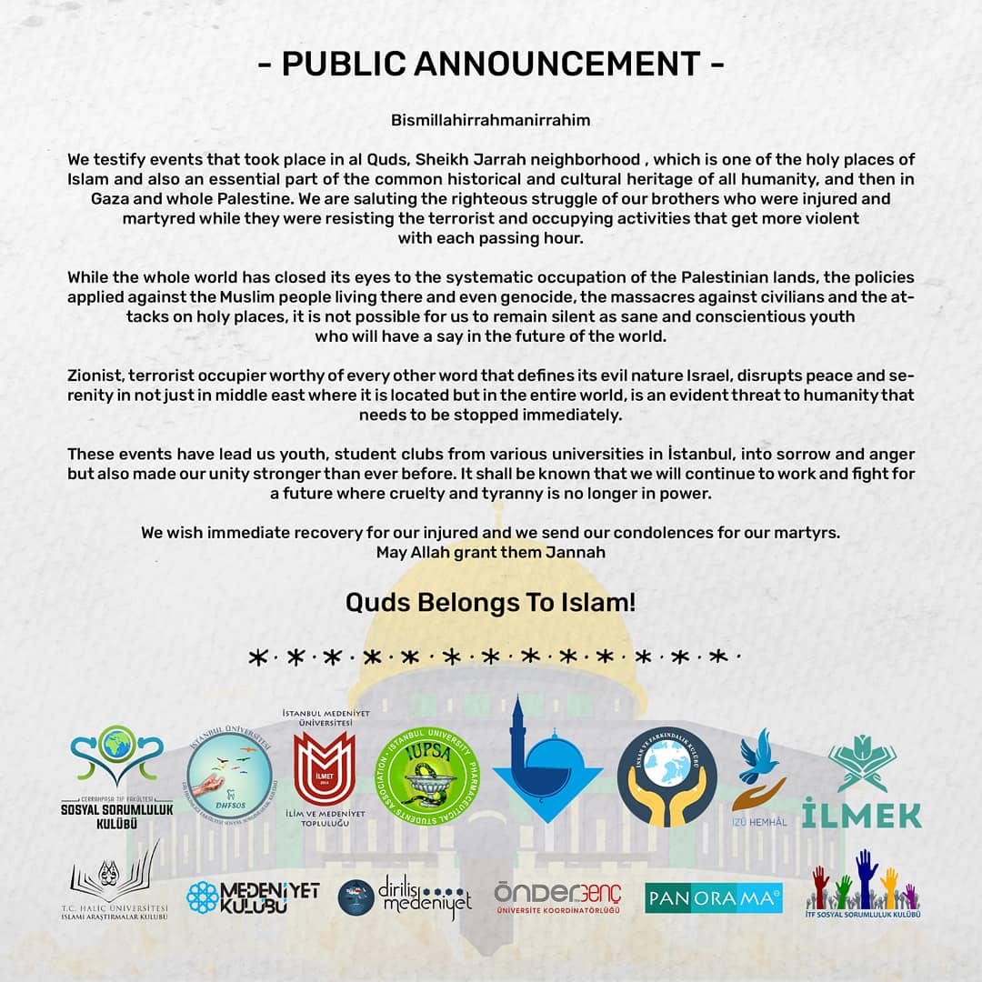ITUDirilis's tweet photo. PUBLIC ANNOUNCEMENT!
#QudsBelongstoIslam https://t.co/yvt5WlhPQQ