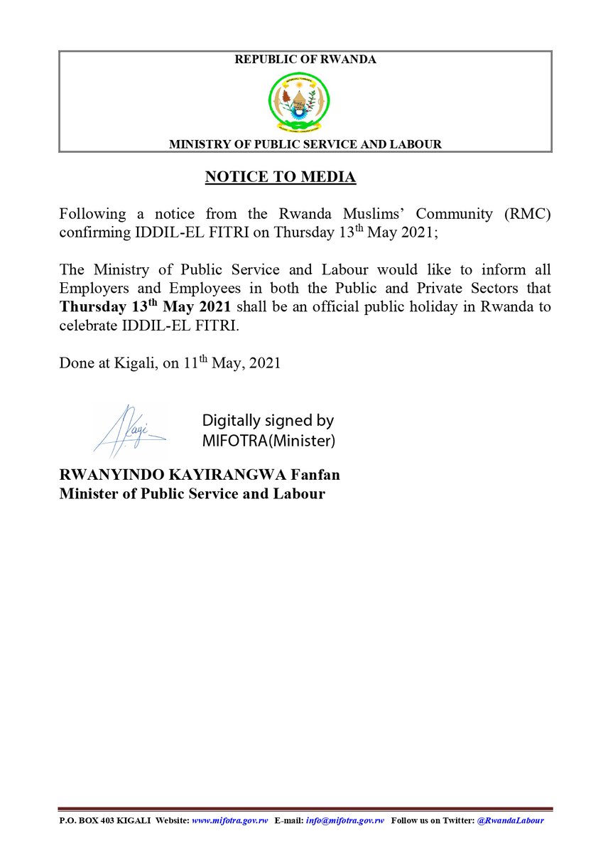 Notice to Media