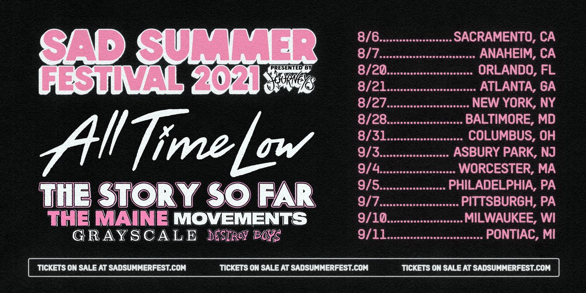 AllTimeLow's tweet photo. We’re crying happy tears and Sad Summer Tears™️ all at the same time, @SadSummerFest is happening at last!!! Words can’t even describe how excited we are to get back on stage and rage with ya’ll!

Tickets are ON SALE NOW at https://t.co/OIcEJK3lpp https://t.co/fFA1bfALTM