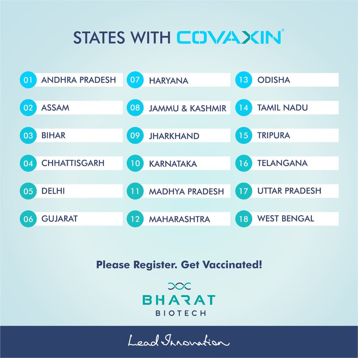 Covaxin dispatched 10/5/21.18 states have been covered thou in smaller shipments. Quite disheartening to the teams to hear Some states complaining about our intentions. 50 of our employees are off work due to covid, yet we continue to work under pandemic lockdowns 24x7 for U 🇮🇳