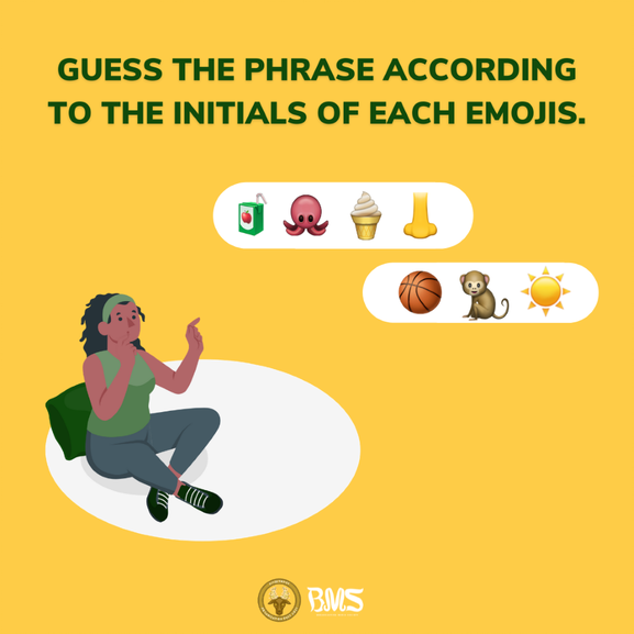 FEUHSTamCast's tweet photo. Heads up, Baby Tams!
Guess the phrase according to the initials of each emojis.
#PIYUlympus
#ORGFest2021 https://t.co/68jTVcxdpB