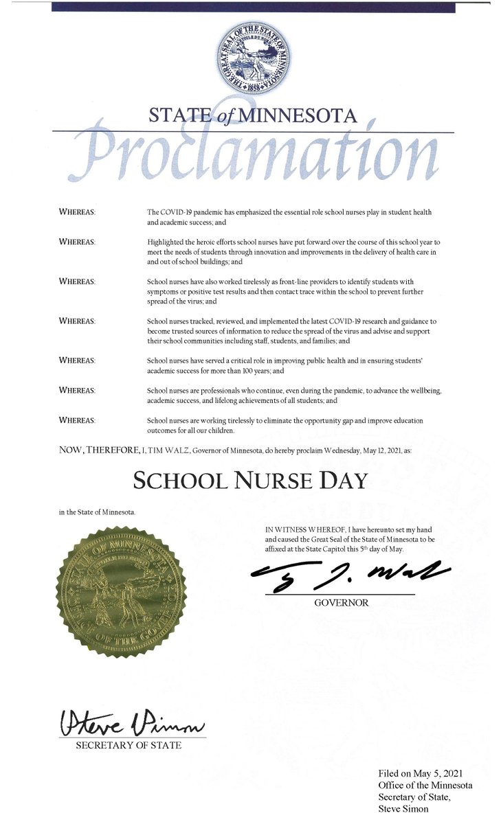 School nurses are essential to keep our school communities healthy, especially during the pandemic. <a href="/GovTimWalz/">Governor Tim Walz</a> has proclaimed today as School Nurse Day in Minnesota to honor and celebrate the important service of our school nurses.