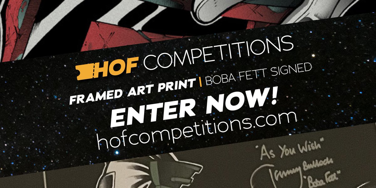HOFComps's tweet photo. WIN Framed art print singed by the original Boba Fett, Signed by the late Jeremy Bulloch. Limited to 60, this is a must for any Star Wars fan.
Go to https://t.co/CuS5GOH4aD to enter and more info!
#starwars #bobafett #mandalorian #bountyhunter #hofcomps #competition #win https://t.co/fXtrPS40fY