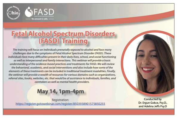 DODDohio's tweet photo. Don't miss the upcoming Fetal Alcohol Spectrum Disorder (FASD) Training with Ohio Mental Health &amp; Addiction Services on May 14 from 1 PM - 4 PM. Register here: https://t.co/ZohIKRZmG7 https://t.co/XUsLJ6zb8Y