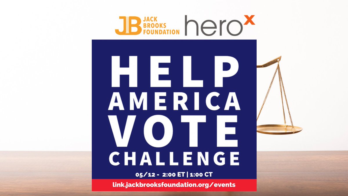 JackBrooksToday's tweet photo. Thank you for the voting ideas & congrats to the winners, Vamos a Votar!, @spreadthevotefl, & @UTexasStrauss! Watch the Winners' Webinar tomorrow (05/12) at 2:00 ET | 1:00 CT! #helpamericavotechallenge #rockthevote Register now: https://t.co/G94RG4bhJP https://t.co/X562GB72bk