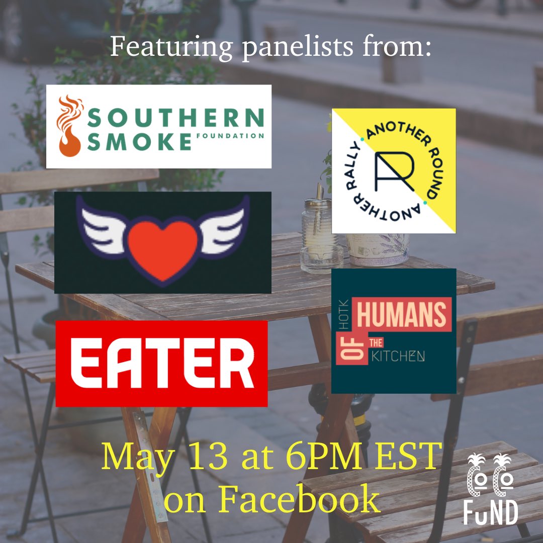 Join us THIS THURSDAY, May 13, on Facebook for our panel discussion: “Restaurants, COVID-19, and the Future.”

Sign up here: eventbrite.com/e/restaurants-…
#TheCOCOFund #SaveRestaurants #COVID19