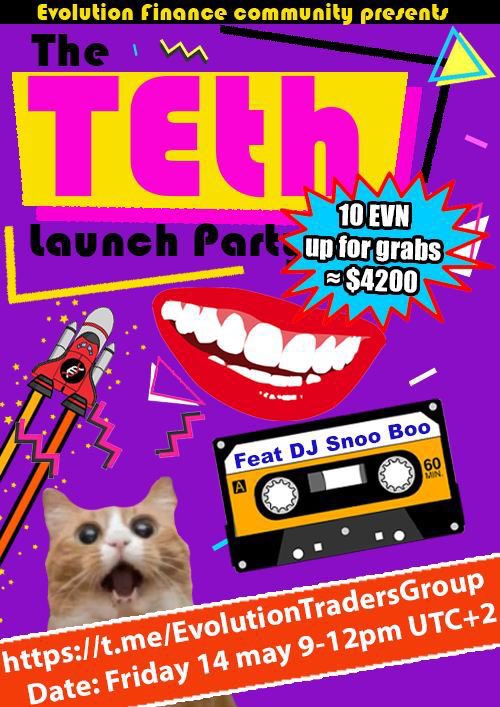 KittyHawkCrypt1's tweet photo. Come join the Evolution Revolution Party!!! 🎉 Celebrate with us the successful launch of tETH  on Friday May 15th in the Evolution Finance tradechat and have a chance to win $EVN 🤤🤑 https://t.co/LJSGSArbp1