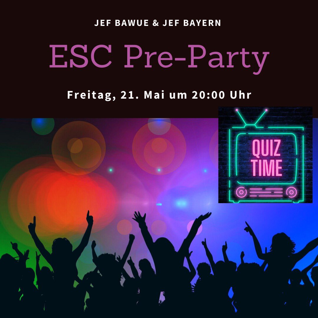 Seid Ihr Fans des ESC? 🎶 
Dann hätten wir eine passende Veranstaltung für Euch!
Am 21.05. möchten wir vor dem offiziellen ESC quatschen, quizzen und natürlich singen! 
Ihr seid herzlich um 20 Uhr eingeladen, Link wird noch versendet 😊