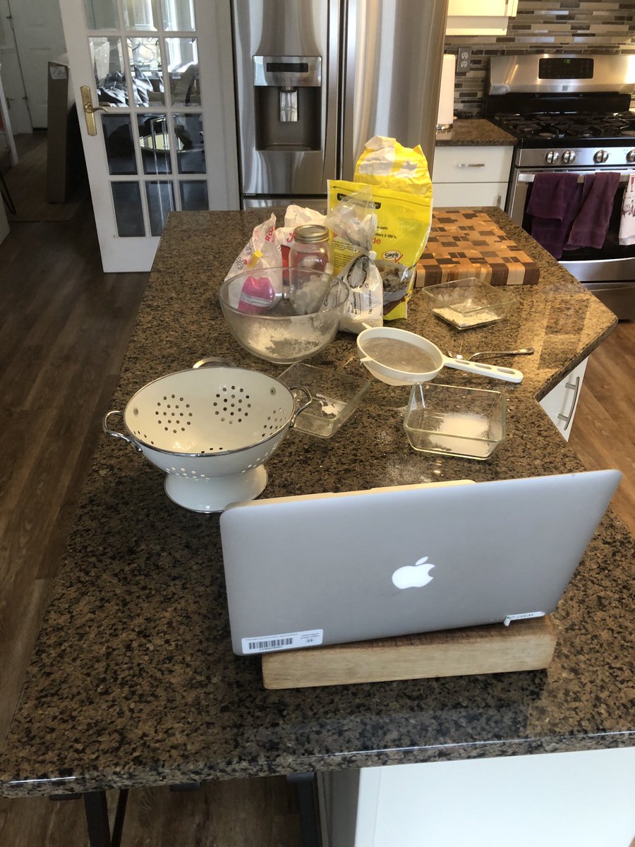 EColdbeck's tweet photo. Teaching kitchen chemistry to #SuperCappy students online. Learning about separating mixtures. Extraordinary times. #WeAreCBE https://t.co/9hyXwyJ0K7