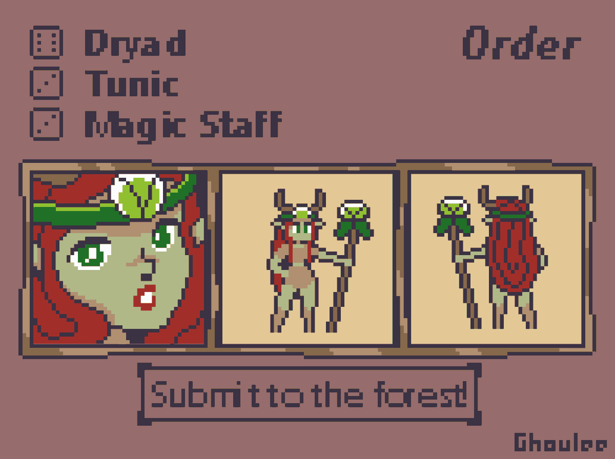 ghouleebones's tweet photo. Terribly late but just wanted to post for the fun of it! This is Sariah. A Dryad wrapped in a nest-like tunic and wielding a magic nature staff. 🍃 This was originally for #pdtactics @Pixel_Dailies #pixel_dailes #aseprite #pixelart #fantasyart https://t.co/0YVvXKqAhM