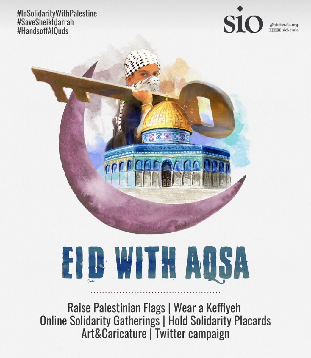 #Eid with #Aqsa 
Raise #Palestinian  Flags
Wear a Keffiyeh
Hold Solidarity Placards
Art & Caricature
Twitter Campaign

#IndiaStandsWithPalestine
#LongLivePalestine 
#InSolidarityWithPalestine 
#AllahuAkbar