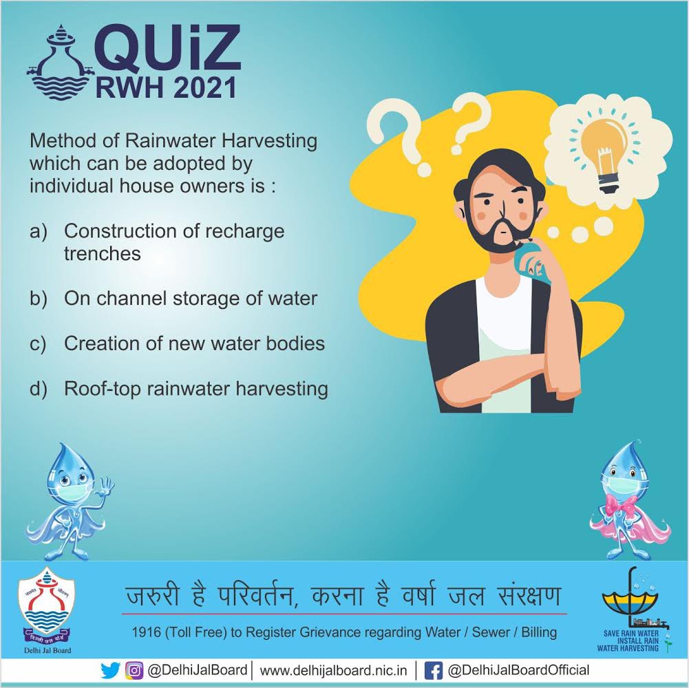 Quest for knowledge never stops! So, why not indulge ourselves in the exciting quiz question and get inspired to increase awareness on #RainwaterHarvesting. Select the correct answer and do also mention your email id in the comment box. 

#RainwaterHarvesting #SaveRain #SaveEarth