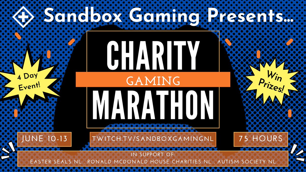 SandboxGamingNL's tweet image. From 5pm June 10th to 8pm June 13th, we will be streaming a 75-hour charity marathon for @EasterSealsNL, @AutismSocietyNL, and @OURHOUSENL! Tune in and help us raise money for these fantastic children&apos;s charities❤️

Donate here: streamlabs.com/sandboxgamingn…

#SBG4Kids #Charity #Gaming