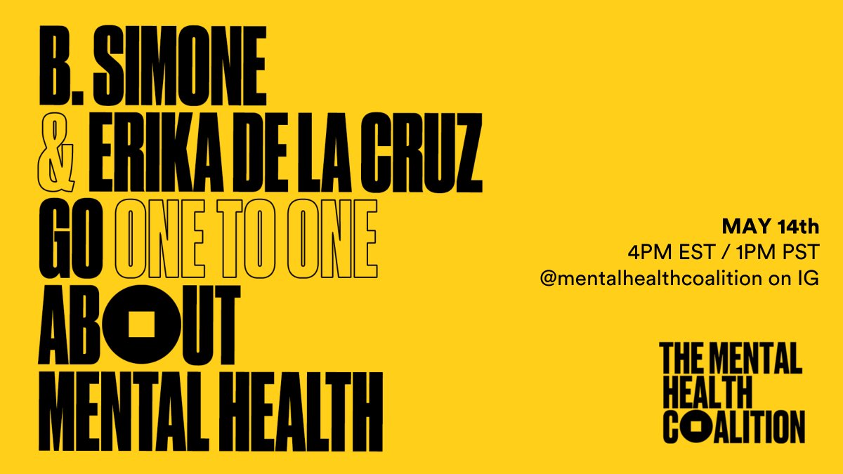 Today at 4pm ET <a href="/TheBSimone/">TheBSimone</a> &amp; <a href="/_ErikaDeLaCruz/">Erika De la Cruz</a> are going 1-2-1 to talk about the importance of checking in. Dr. <a href="/BeaArthurLMHC/">Bea Arthur</a> of <a href="/TheDifferenceAI/">The Difference</a> will also join to share some wisdom. Tune in on IG to watch your favs open up! instagram.com/mentalhealthco…