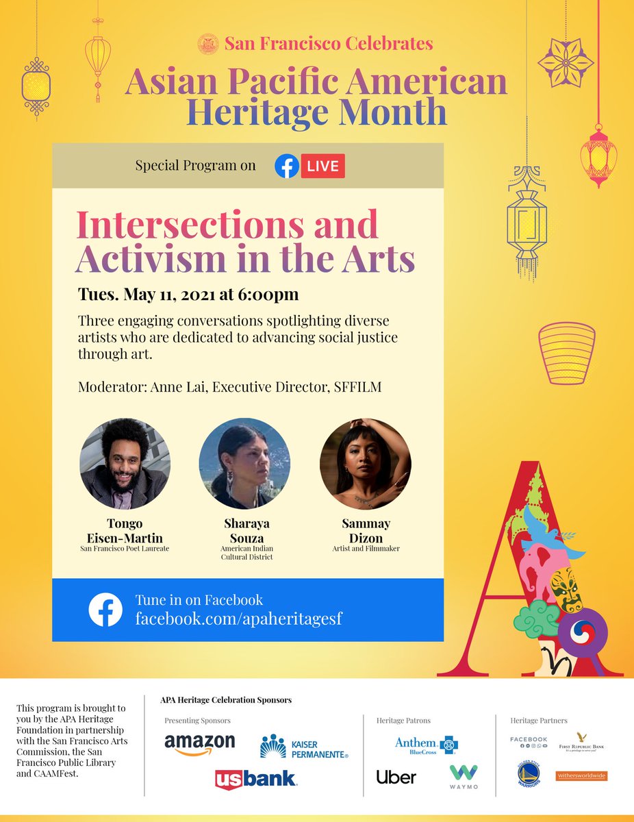 aicdsf's tweet image. Happy APA Heritage Month! Tonight at 6 pm tune in for Intersection &amp;amp; Activism in the Arts where AICD discusses solidarity against white supremacy and tokenism with @SFAC Director of Cultural Affairs Ralph Remington. More info here: facebook.com/events/4989172… #IndigenizeSF
