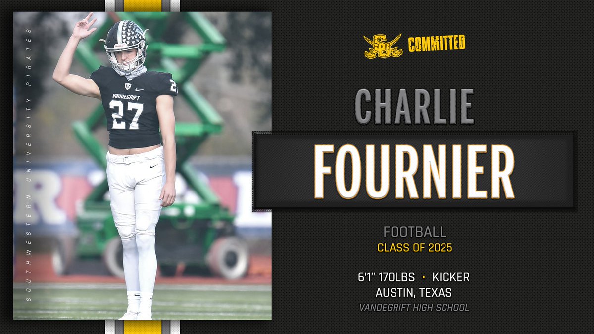 #SUPirates football welcomes <a href="/VHSFootball/">Vandegrift Football</a> K Charlie Fournier @Ch4rliefournier
 #GoPirates | #BeSouthwestern