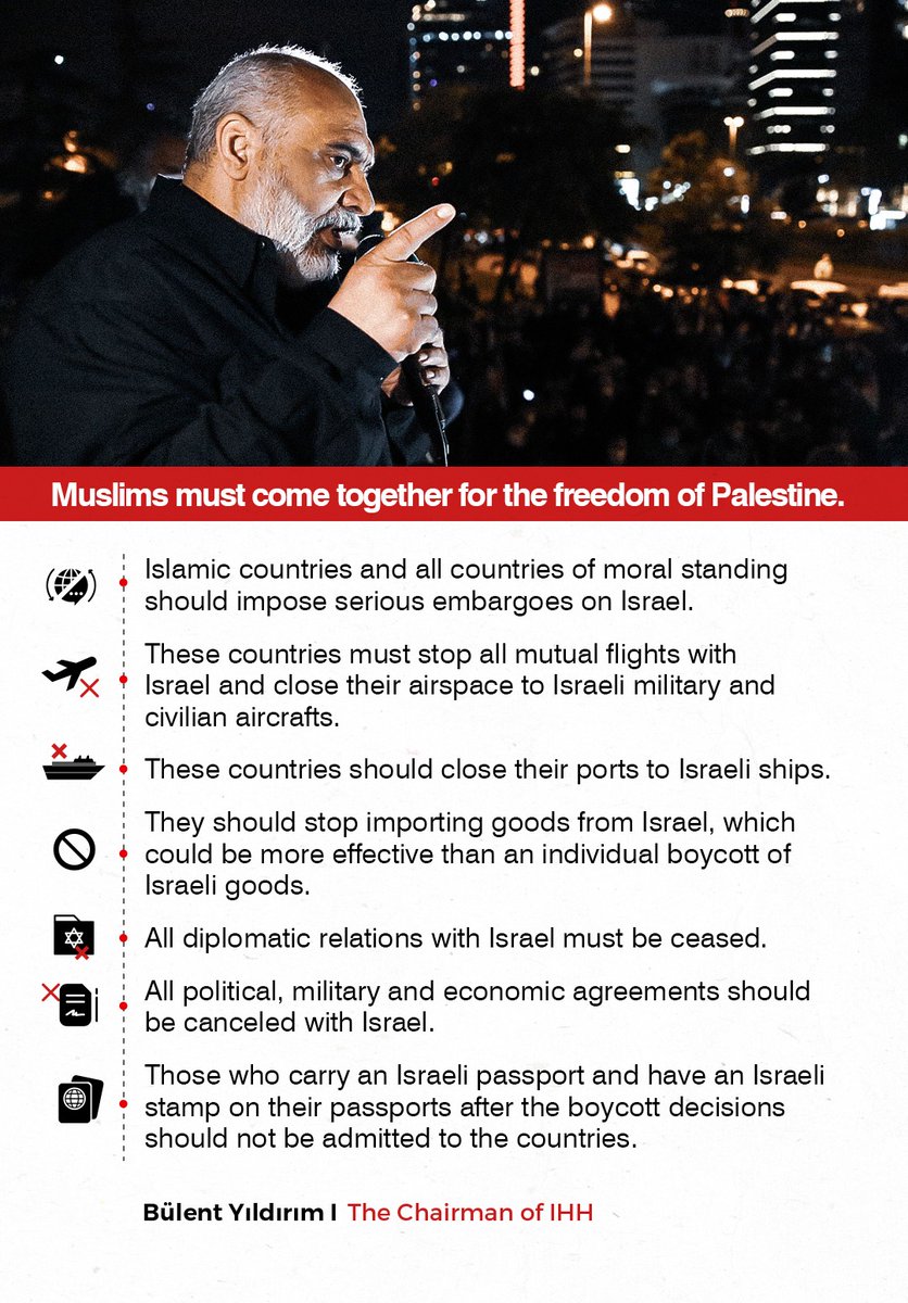 IHHen's tweet photo. Muslims must come together for the freedom of Palestine.

"Islamic countries and all countries of moral standing should impose serious embargoes on Israel."

#AlAqsaUnderAttack https://t.co/BQUvyoVL38