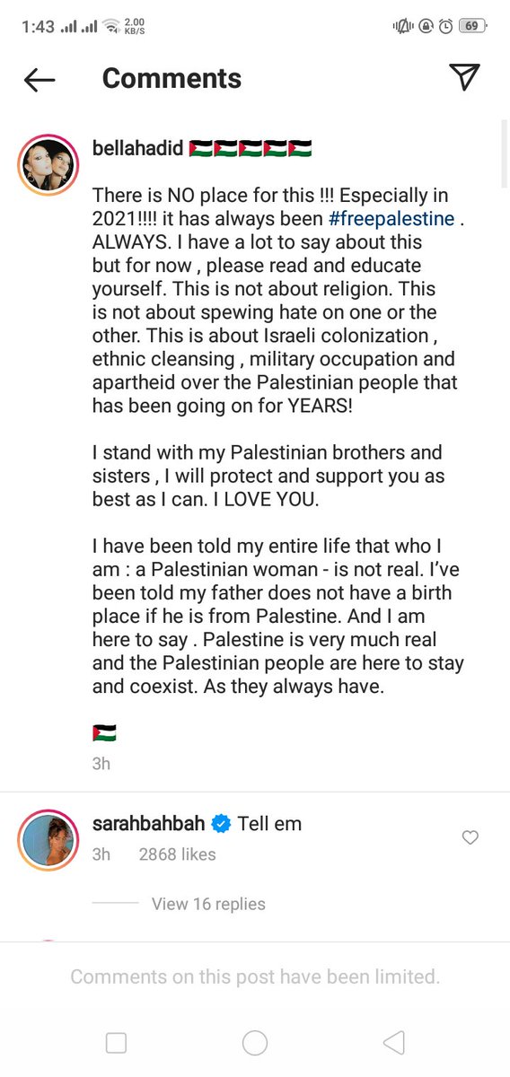 Abdul Hanan S Tweet Instagram Limited The Comments On Bella Hadid Post About Palestine Freepalestine Trendsmap