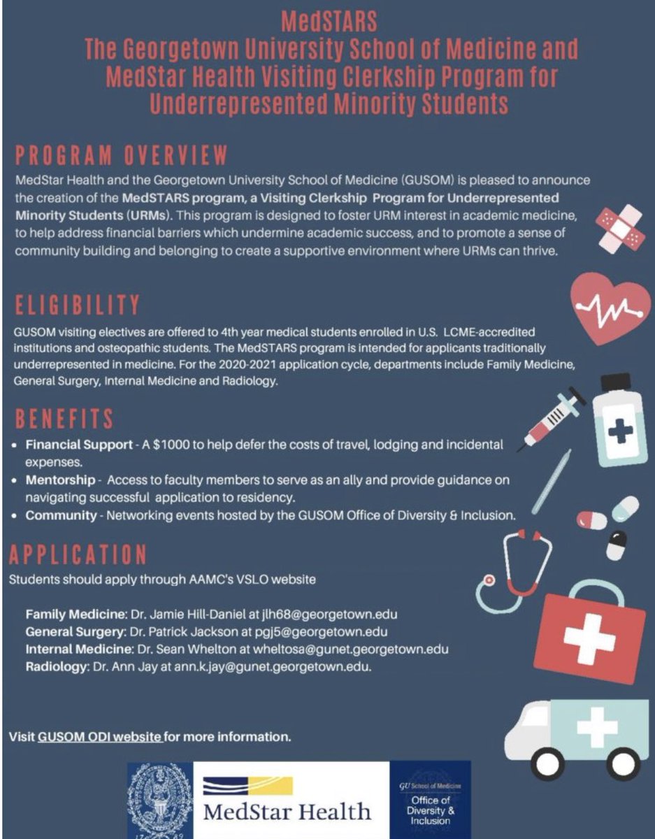 EXCITING NEWS!!! We are offering externship scholarships this August in Radiology for underrepresented minority students. Please apply! We can’t wait to meet you!!  Link and info below! #futureradres #radres 

som.georgetown.edu/medstars/