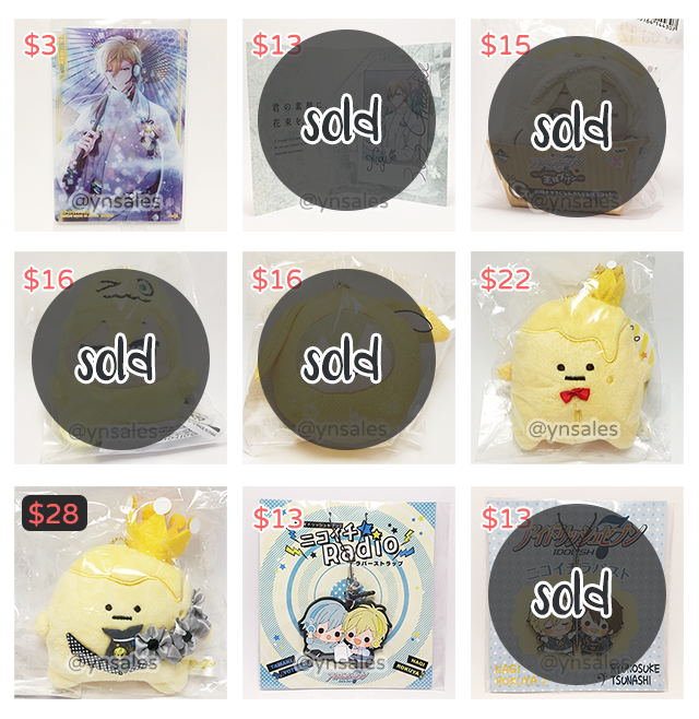 ynsales's tweet photo. [1/2] Idolish7 merch (Nagi, TRIGGER, Re:vale, ZOOL, Sogo)

✨ Prices do not include shipping
✨ More info + order form: https://t.co/do2N3A555x

#nagirokuya #tsunashiryunosuke #tennkujo #gakuyaotome #sogoosaka #harukaisumi #toumainumaru #toraomido https://t.co/SR5r6Hg0Of