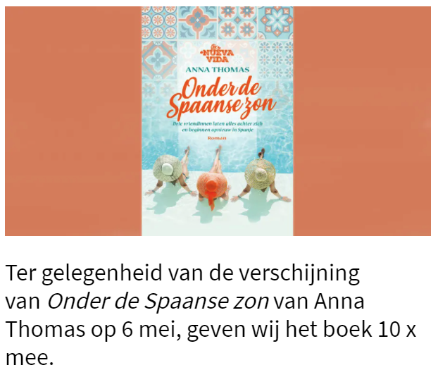Boeken_Lezen's tweet photo. Win het boek Onder de Spaanse zon. Deze winactie loopt t/m 16 mei. Kijk hier hoe: https://t.co/Qjgfnyou5O #winactie #actie #boekenlezen #OnderDeSpaanseZon #AnnaThomas https://t.co/EX9U1ZKCS5