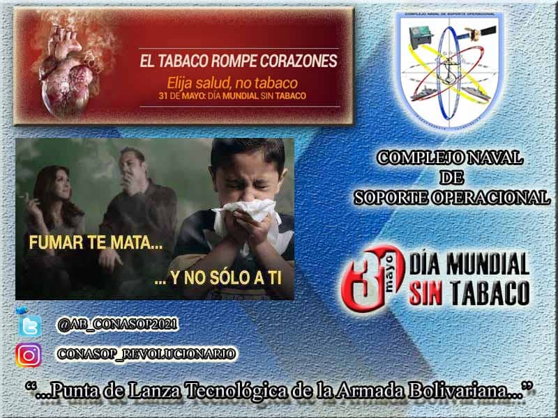 Tripulación del <a href="/AB_CONASOP2021/">AB CONASOP REVOLUCIONARIO</a> se une a la campaña "DÍA MUNDIAL SIN TABACO", a fin de sensibilizar sobre los factores de riesgos asociados a la exposición al humo del tabaco. <a href="/ArmadaFANBVzla/">Armada_ve</a>  
<a href="/vladimirpadrino/">Vladimir Padrino L.</a> <a href="/WilliamSerantes/">William Serantes</a>  @AB_DINAOP  <a href="/IgeabOficial/">igeab oficial </a> #DiaMundialSinTabaco