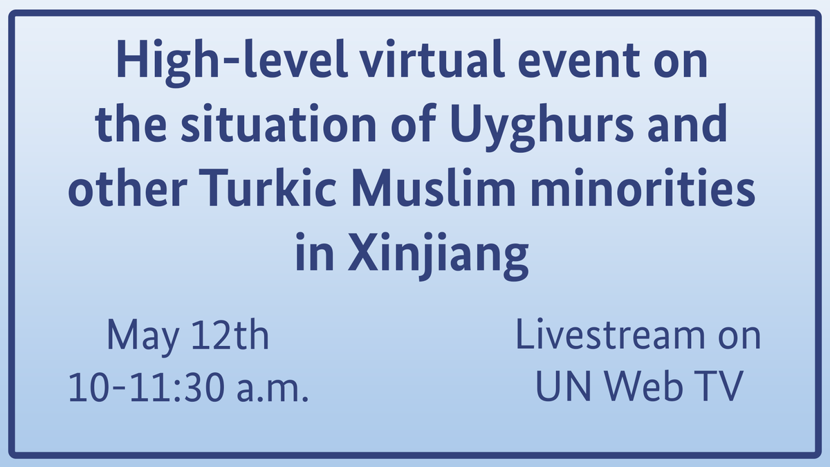 The international community has grown increasingly concerned about the #HumanRights situation in #Xinjiang. 

This is why a broad coalition of <a href="/UN/">United Nations</a> MS &amp; CSO's are hosting an event to raise awareness &amp; discuss the situation.

📺 Tune in tomorrow at 10am at webtv.un.org