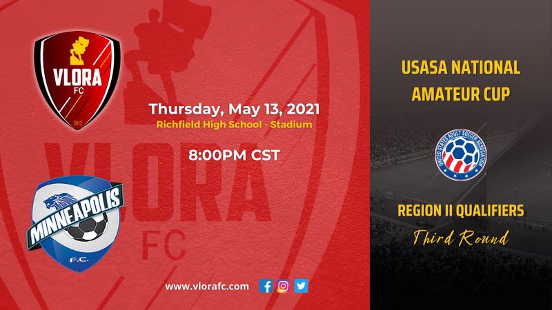 Thursday at 8PM we play FC Minneapolis for a spot to the Bill Davey Cup semi finals.

Come and support us make a little history! 

Link for tickets Vlorafc.com or you can also pay in person. 

Forza Vlora 🔴