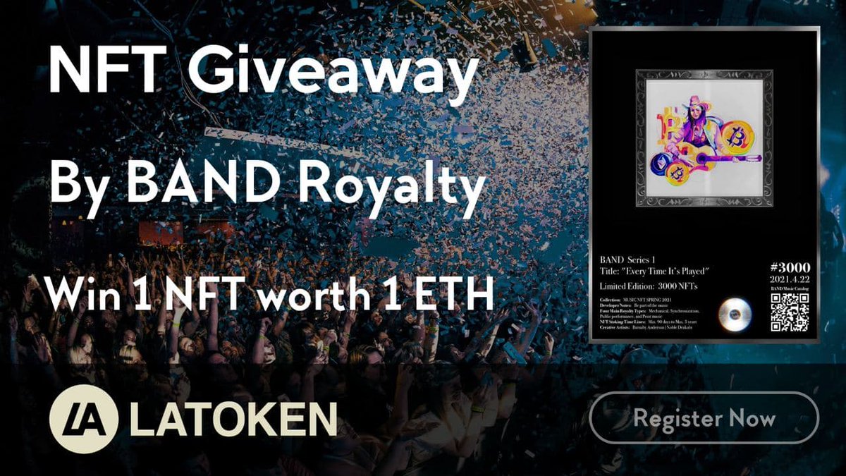 Hey, stand a chance to win a BAND Royalty NFT worth 1 ETH in the giveaway on LATOKEN. It’s free, very easy, and fun. 
latoken.com/airdrops/entra…