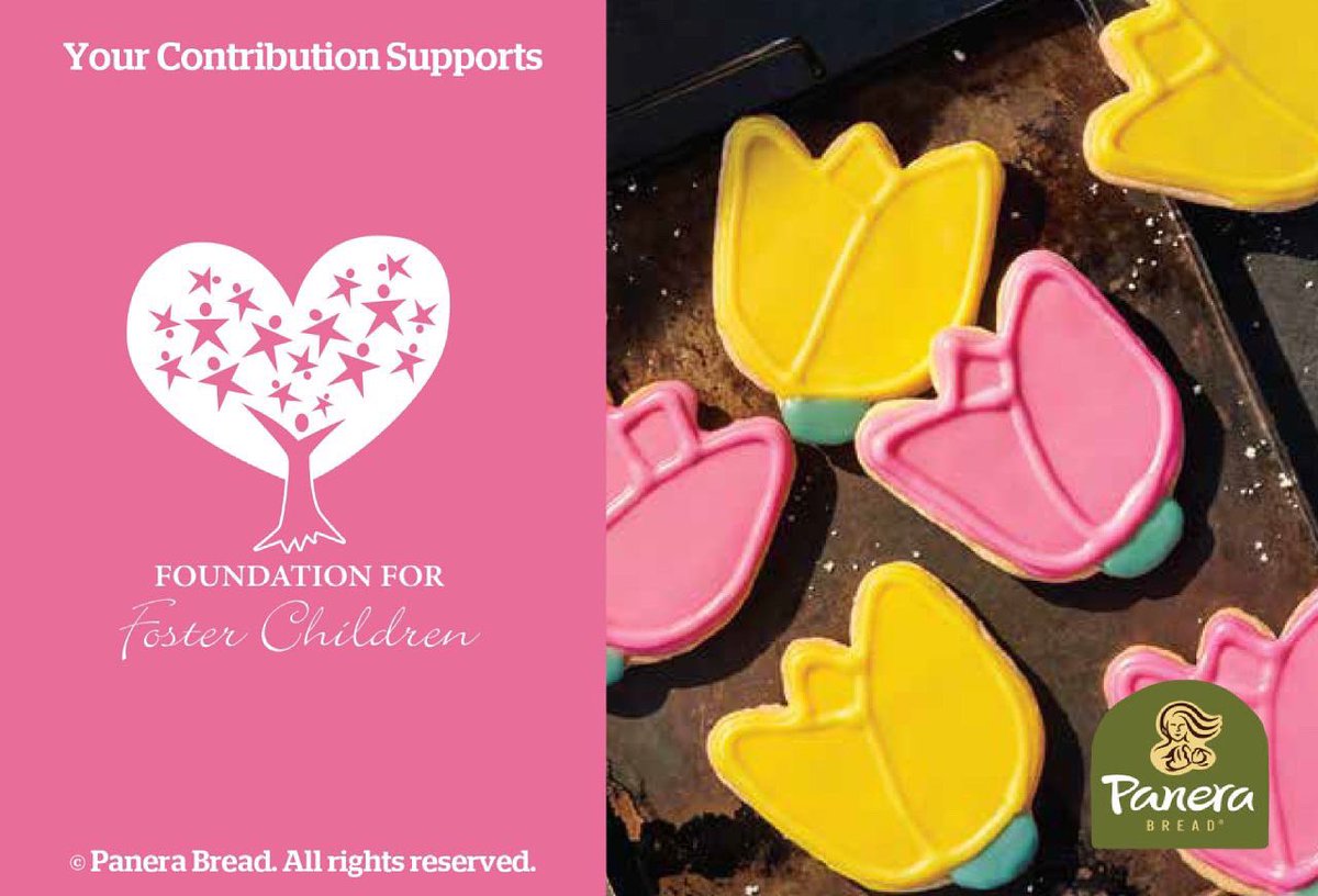 FFCFL's tweet image. May is #NationalFosterCareMonth! 100% of the proceeds from each Tulip cookie sold in participating Orlando #Panera bakery-cafes thru May 24th will directly support the Foundation for Foster Children.🌷