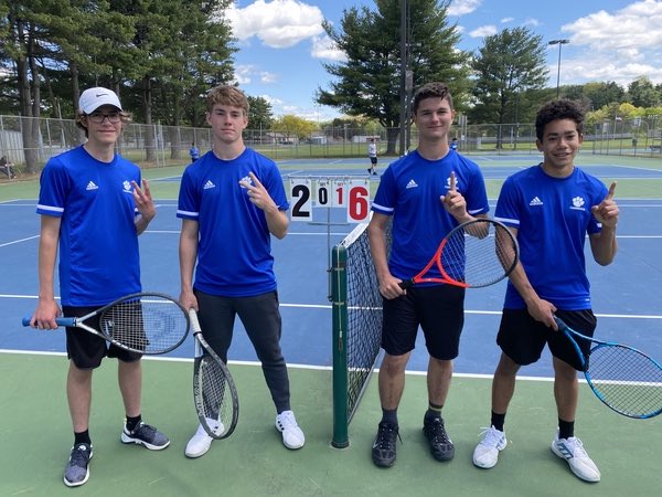 BobcatBiker's tweet photo. The Bobcats sweep 1st and 2nd place in the boys doubles tennis sectionals at Dover! Way to go boys! L2R, Blade Bachmann, Brady Hannon, Justin Cole, Caleb Stanberry. #DistrictsBound https://t.co/sTaVzFCocd