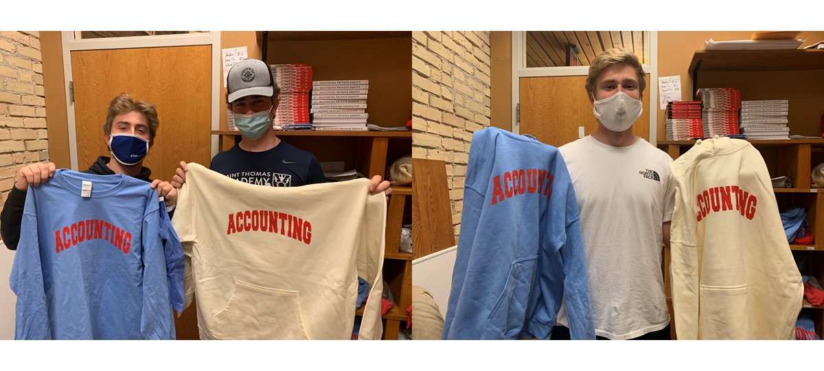 Had a couple students come in today to buy ACCOUNTING shirts for their friends who go to the U of MN and Madison. Love the support, but just an idea...cut out the middlemen and simply enroll at SJU. Get great education and a community that will care about you for life.